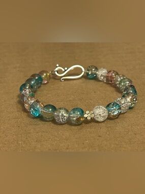 Blue & Clear Crackle Glass Bracelet